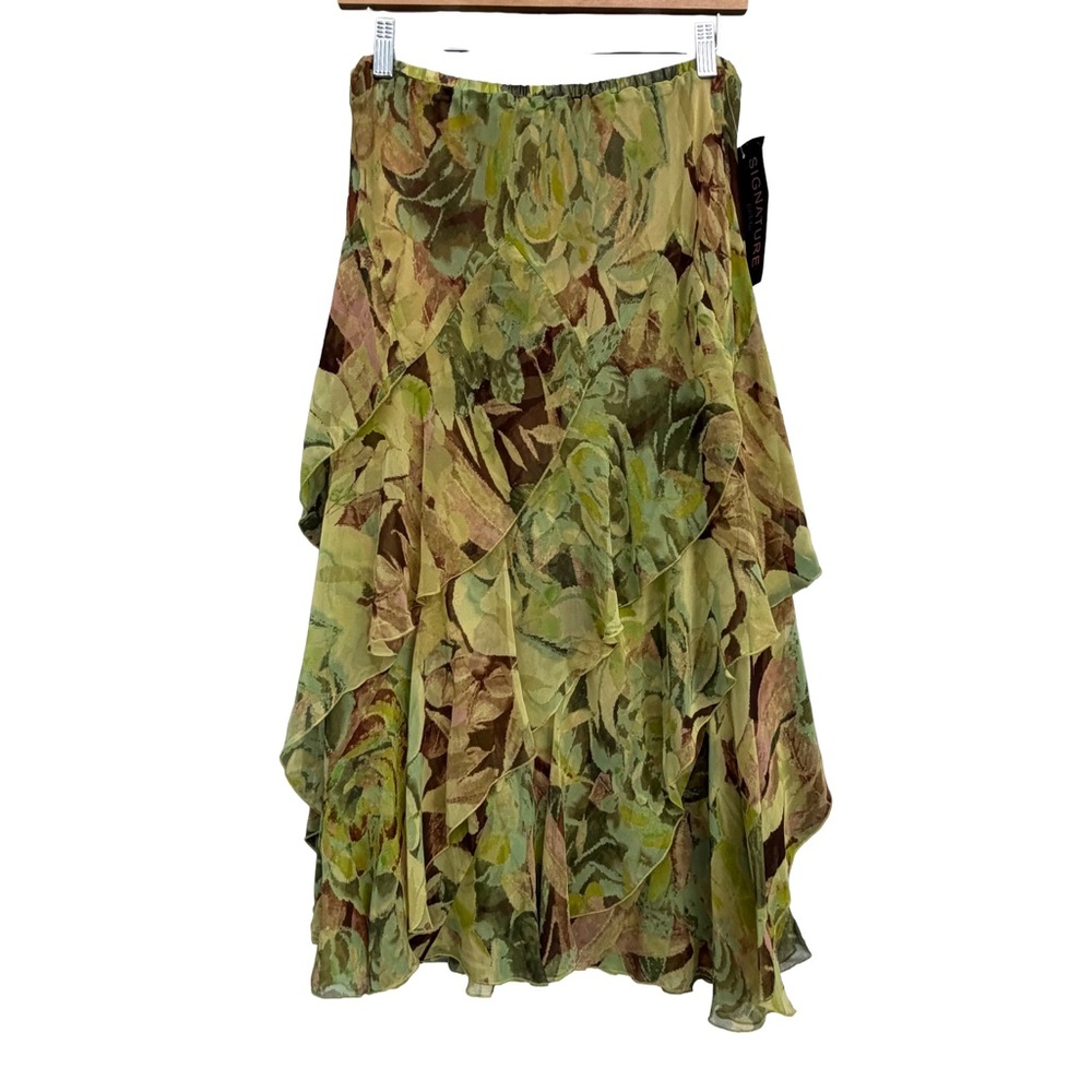 NWT Vintage Signature by Robbie Bee Ruffle Tiered Skirt Boho Fairycore Green